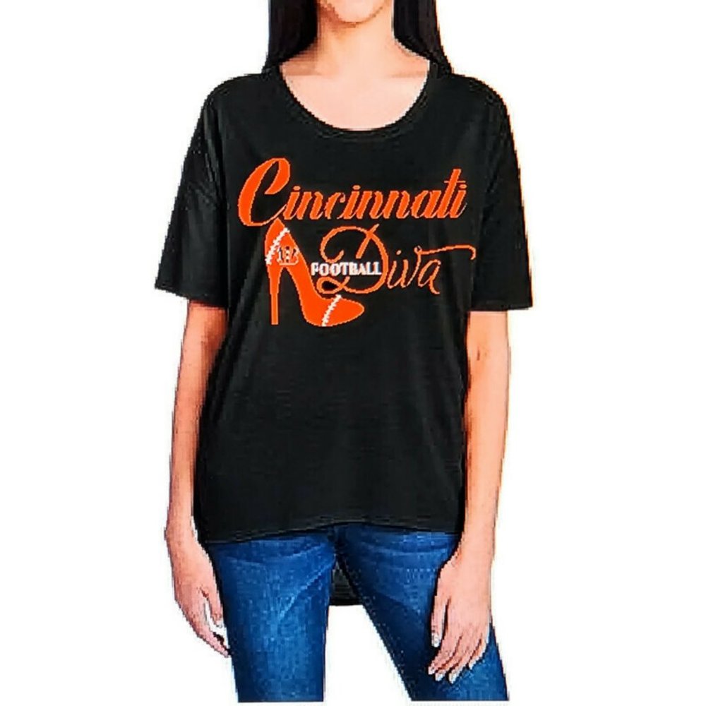 Cincinnati Football Diva Loose Fitted Top. Shiny Lettering.